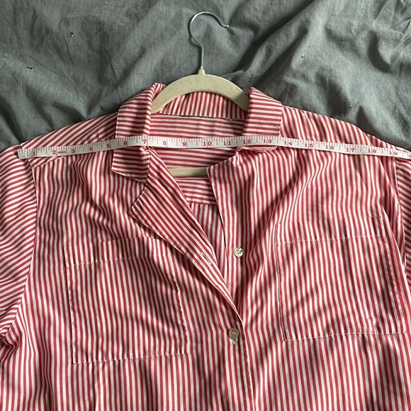 Red and White Striped Short Sleeve Cotton Button Down, Size Large - Picture 6 of 8